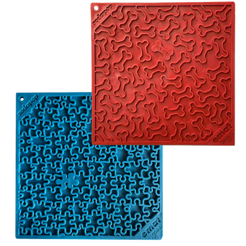 Blue Jigsaw & Red Bones Dog Lick Mat Bundle | 2-Pack Large Variety