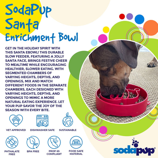 SodaPup Santa Christmas eBowl Deep Slow Feeder Dog Bowl Enrichment | USA Made