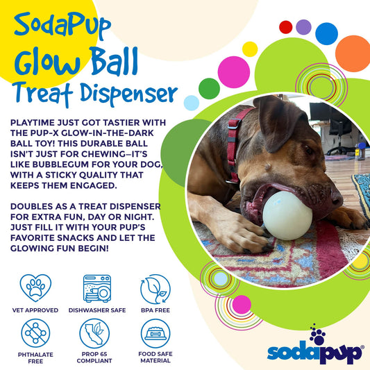 SodaPup 4" Glow-in-the-Dark Dog Ball Treat Dispenser & Water Toy | USA Made