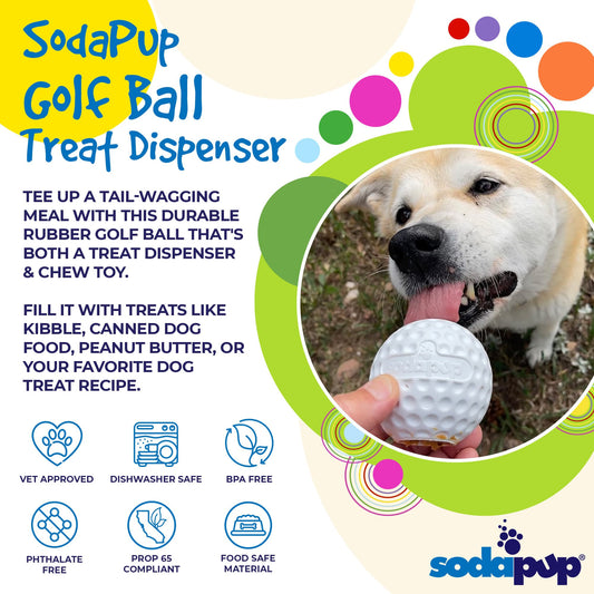 SodaPup Golf Ball Rubber Dog Chew Toy Power Chewers | Floating Treat Dispenser USA Made