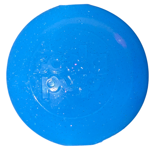 SodaPup Glitter Ball Dog Toy | Soft PUP-X Rubber Floating Fetch Treat Dispenser USA Made Blue