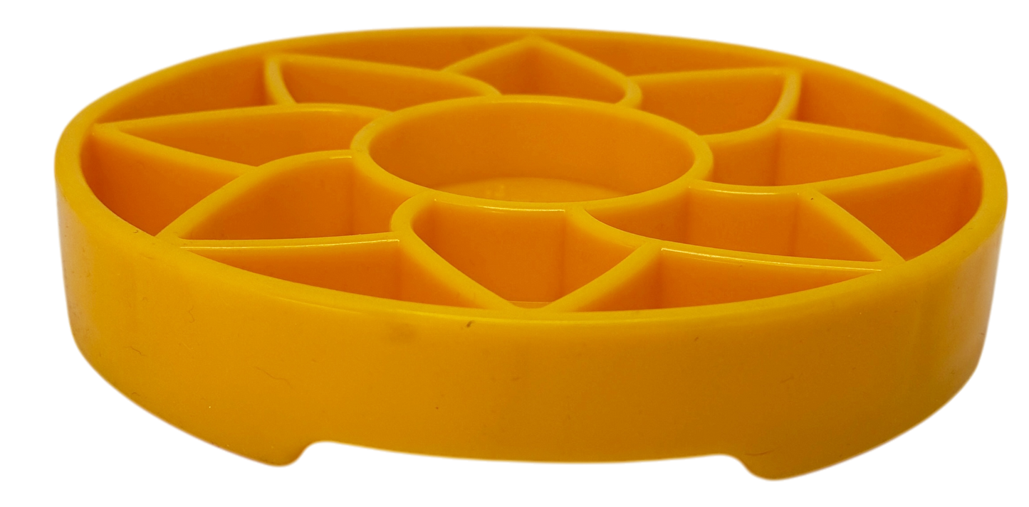 SodaPup Sunflower Softie eTray Slow Feeder Dog Bowl | Soft Shallow Lick Mat Yellow & Purple USA Made