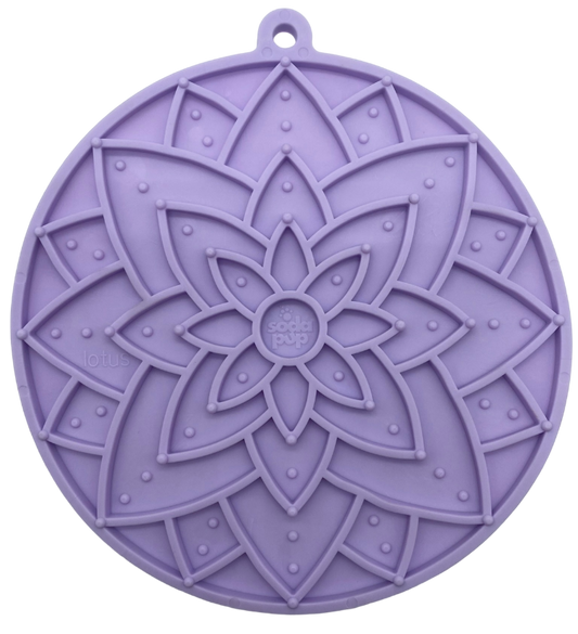 SodaPup Lotus Design emat Enrichment Lick Mat Dogs Cats Suction Cups | USA Made Pastel Purple
