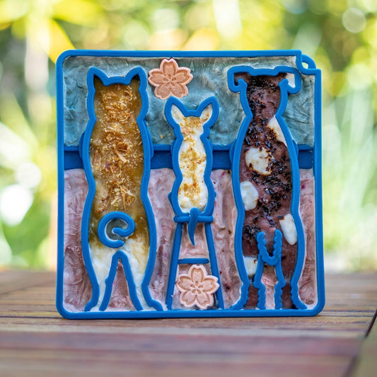 Waiting Dogs eTray filled with different foods in each dog shape on a table