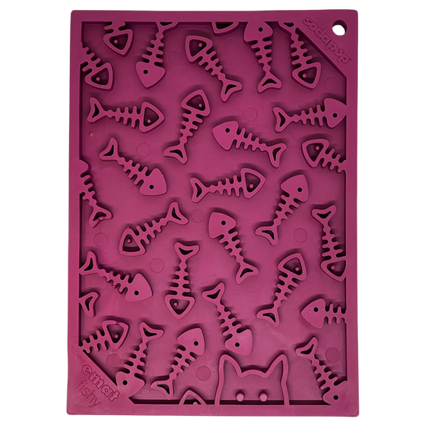 Plum SodaPup Fishy eMat, a small lick mat with a fish skeleton pattern