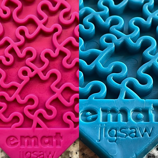 SodaPup Blue & Pink Jigsaw Dog Lick Mat Bundle | 2-Pack Large Puzzle eMat