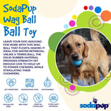 NEW! SP Wag Ball Ultra Durable Synthetic Rubber Chew Toy & Floating Retrieving Toy - Large - Blue - SodaPup/True Dogs, LLC