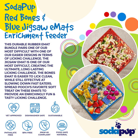 SodaPup Blue Jigsaw & Red Bones Dog Lick Mat Bundle | 2-Pack Large Variety eMat