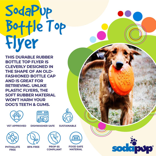 SodaPup Bottle Top Flyer Rubber Frisbee Dogs | Orange Vet Approved USA Made