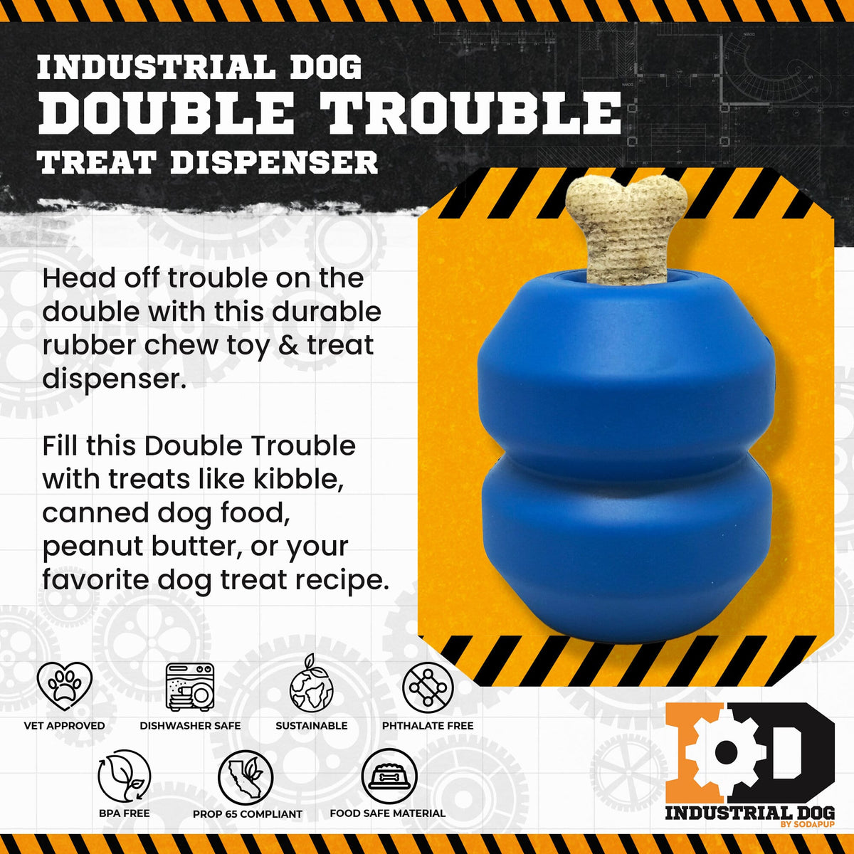 Double Trouble Durable Rubber Dog Toy - Made in the USA