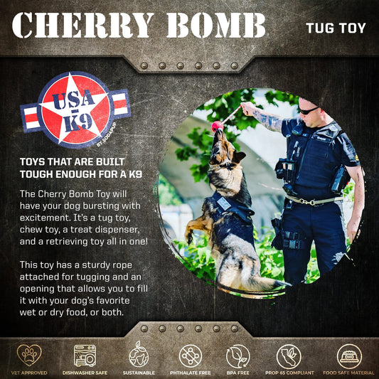 SodaPup USA-K9 Cherry Bomb Rubber Dog Chew Toy | K9 Handler Reward Blue USA Made