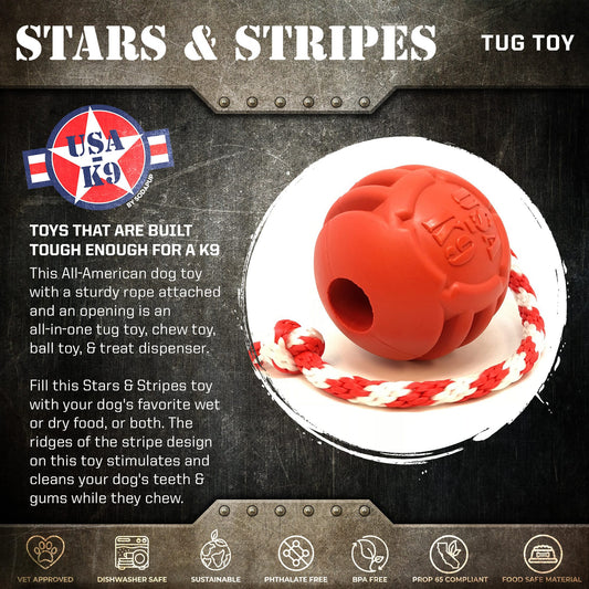 SodaPup USA-K9 Stars Stripes Rubber Dog Toy | K9 Handler Reward Red USA Made