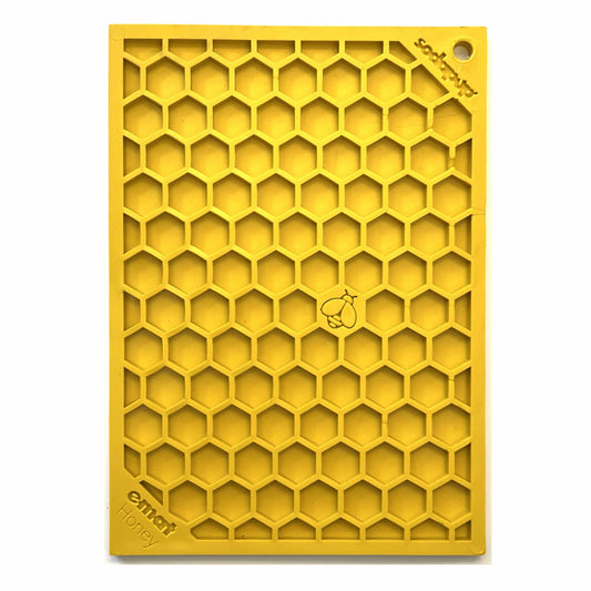 SodaPup Honeycomb eMat Enrichment Lick Mat Dogs Cats | Toy Anxiety Relief E-Mat small yellow
