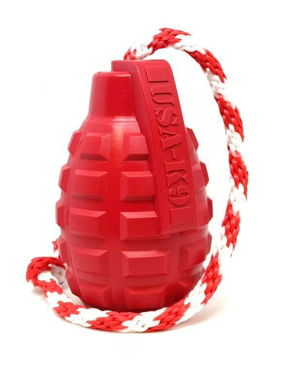 USA-K9 Grenade Durable Rubber Chew Toy, Treat Dispenser, Reward Toy, Tug Toy, and Retrieving Toy - SodaPup/True Dogs, LLC