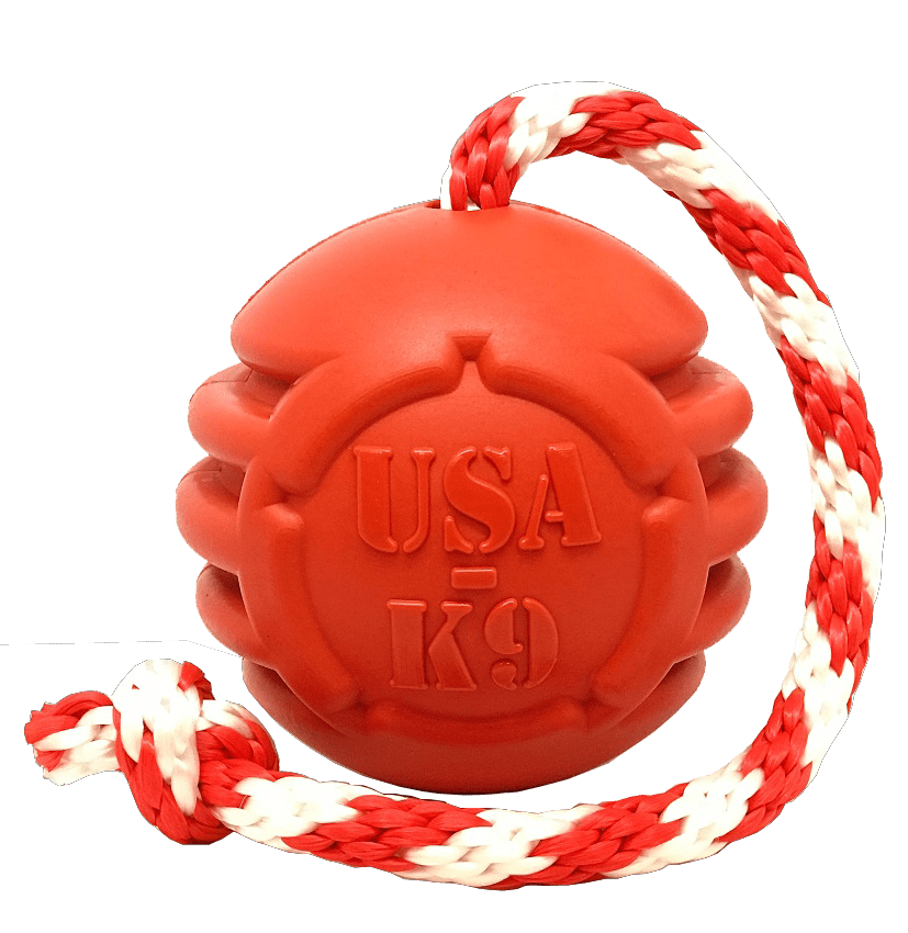 USA K9 Stars and Stripes Ultra Durable Durable Rubber Chew Toy Reward Toy Tug Toy and Retrieving Toy Red