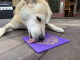 Dog licking sodapup lickmat with bone pattern
