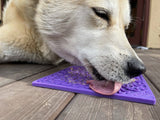 Dog licking sodapup lickmat with bone pattern