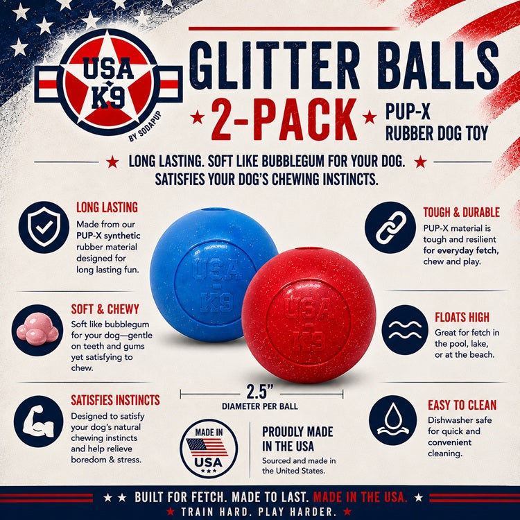 Glitter Ball 2-Pack Dog Toy | Soft Rubber Floating Fetch Ball with Treat Dispenser | USA Made - SodaPup/True Dogs, LLC
