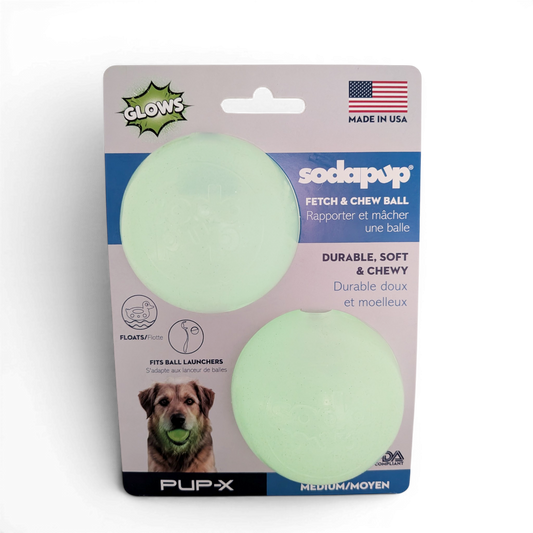 Glow in the Dark Glitter Ball 2-Pack Dog Toy | Soft PUP-X Rubber Floating Fetch Ball with Treat Dispenser | USA Made - SodaPup/True Dogs, LLC