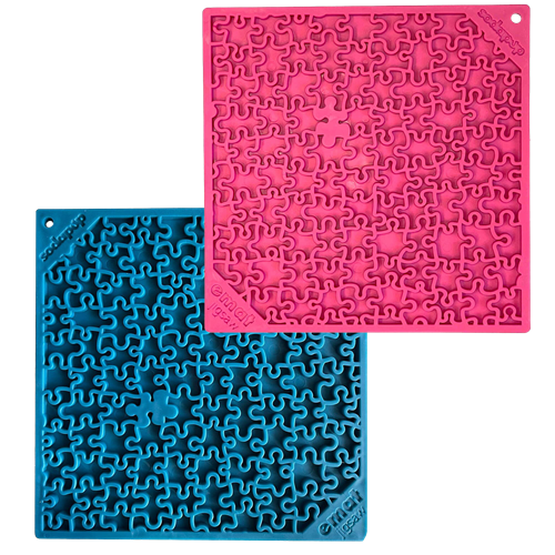 SodaPup Blue & Pink Jigsaw Dog Lick Mat Bundle | 2-Pack Large Puzzle eMat