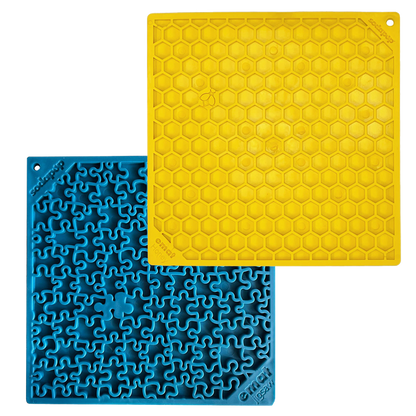 Jigsaw & Honeycomb Dog Lick Mat Bundle | 2-Pack Large eMat Set | SodaPup