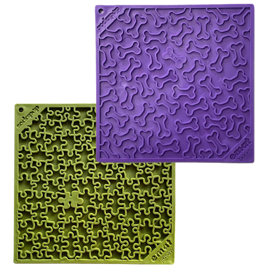 SodaPup Jigsaw & Bones Dog Lick Mat Bundle | 2-Pack Large Variety eMat Set Green Purple