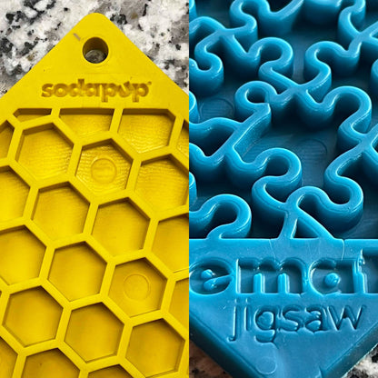 Jigsaw & Honeycomb Dog Lick Mat Bundle | 2-Pack Large eMat Set | SodaPup