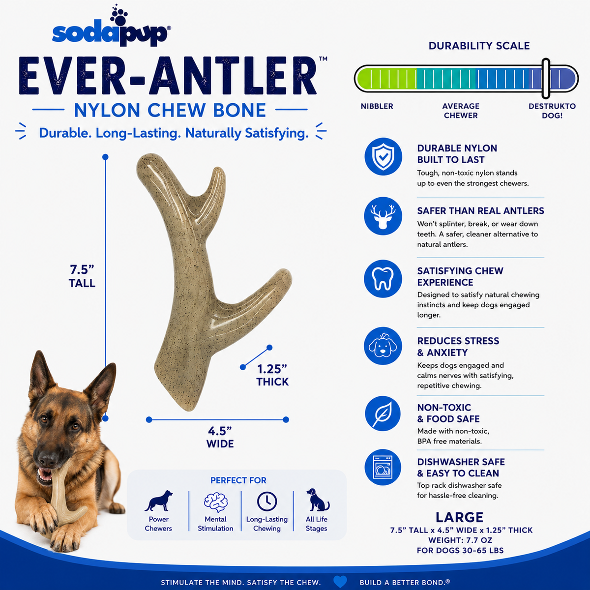 Ever Antler Nylon Chew Bone | Elk Antler Dog Toy for Aggressive