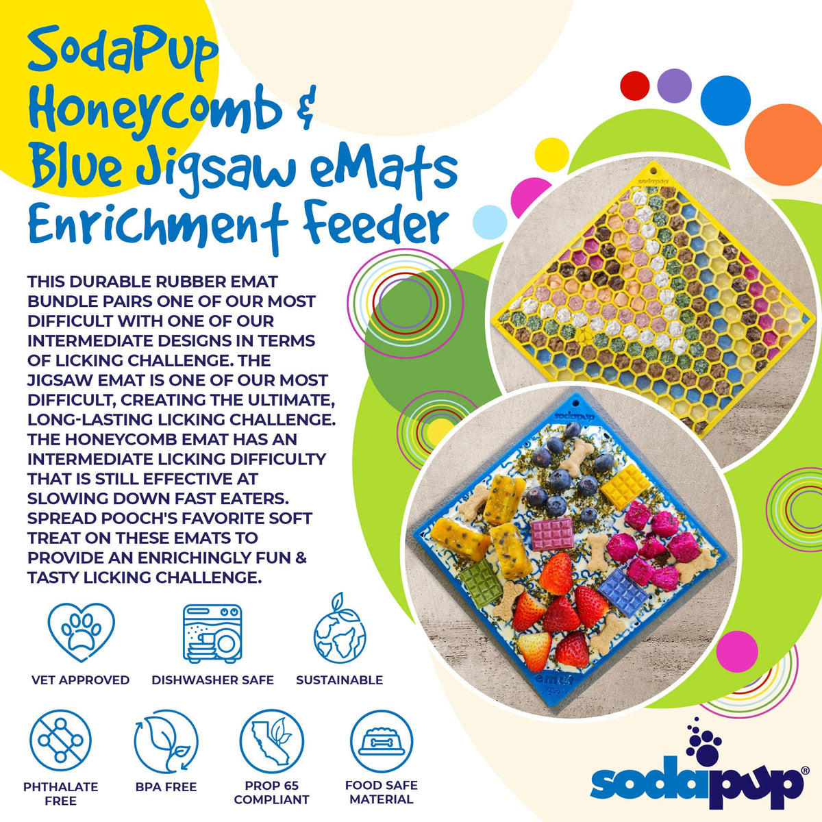 Jigsaw & Honeycomb Dog Lick Mat Bundle | 2-Pack Large eMat Set | SodaPup