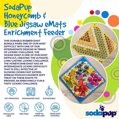 Jigsaw & Honeycomb Dog Lick Mat Bundle | 2-Pack Large eMat Set | SodaPup