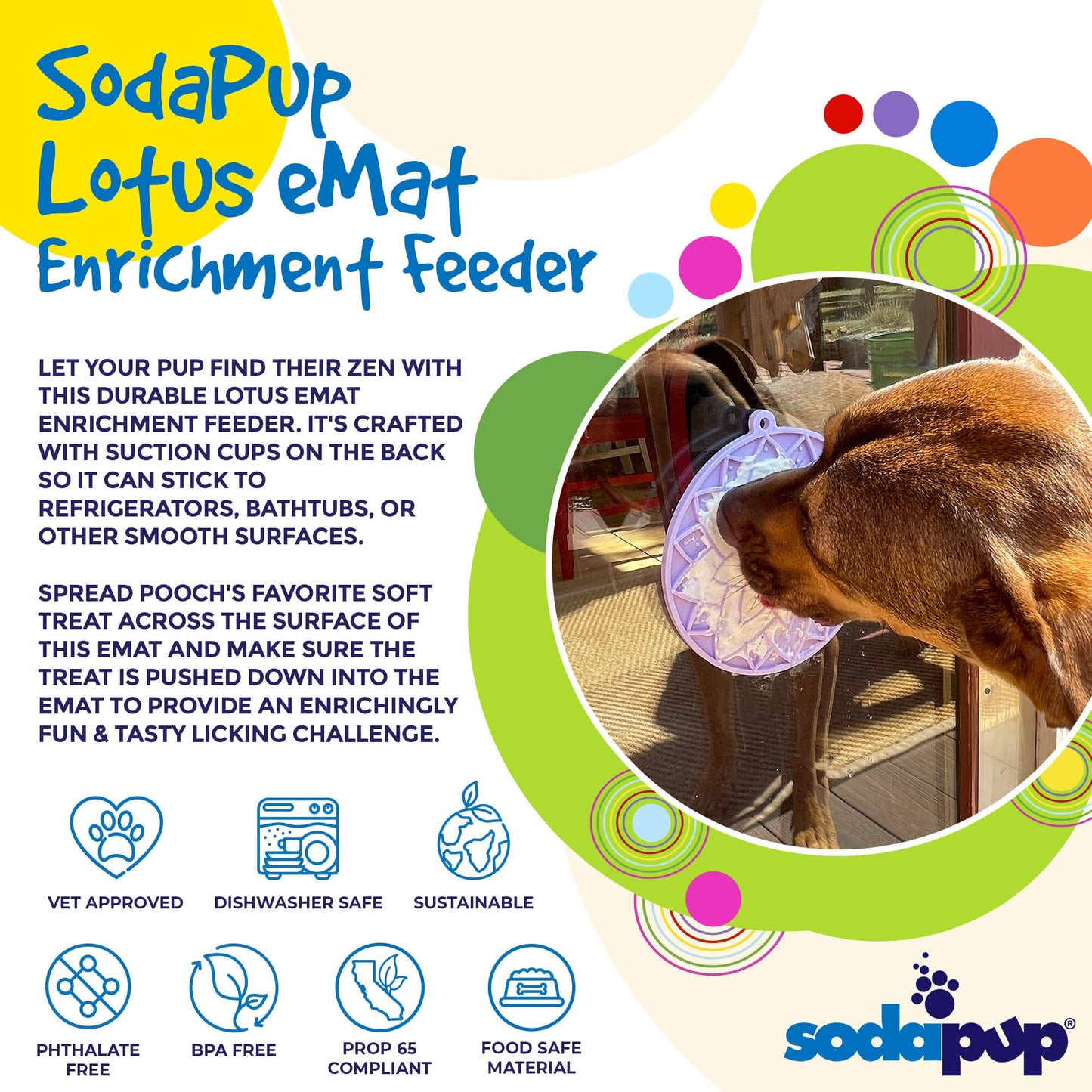 SodaPup Lotus Design emat Enrichment Lick Mat Dogs Cats Suction Cups | USA Made