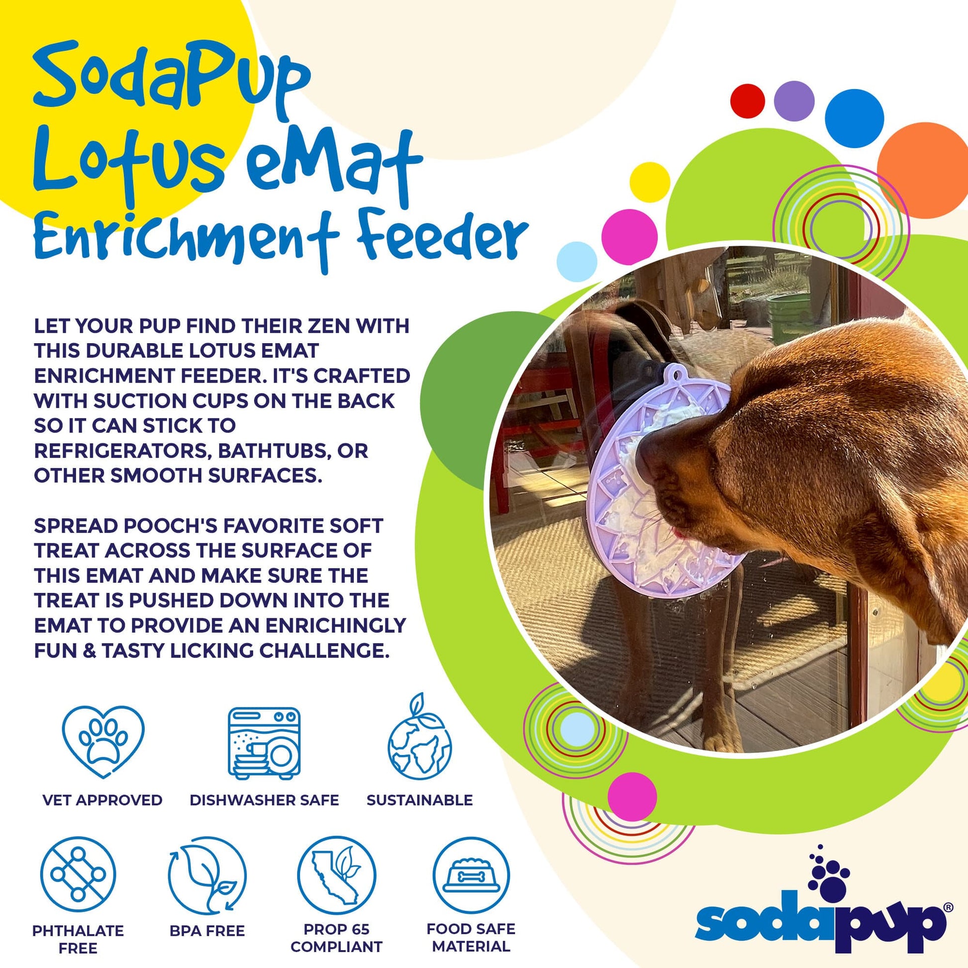 SodaPup Lotus Design emat Enrichment Lick Mat Dogs Cats Suction Cups | USA Made