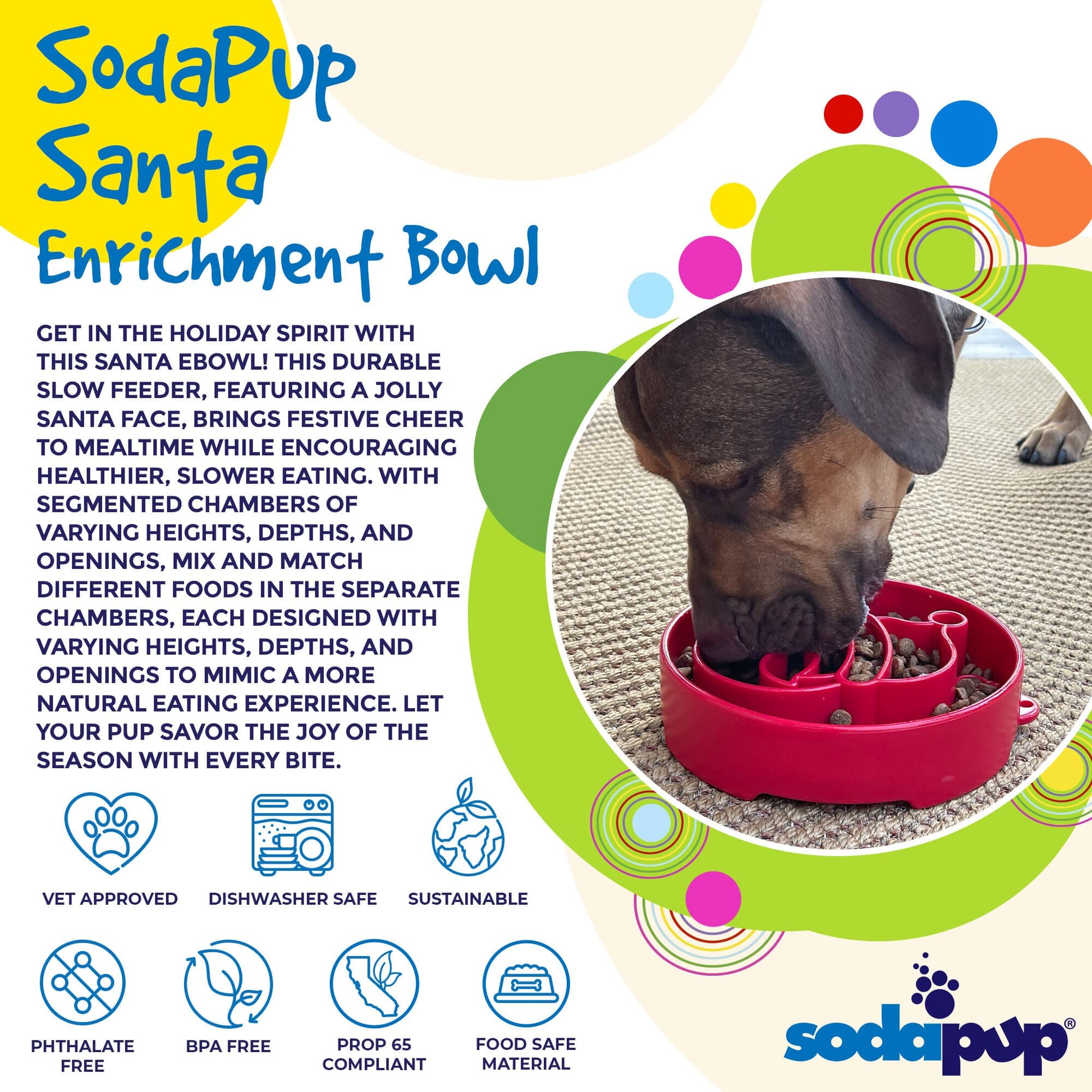 SodaPup Santa Christmas eBowl Deep Slow Feeder Dog Bowl Enrichment | USA Made