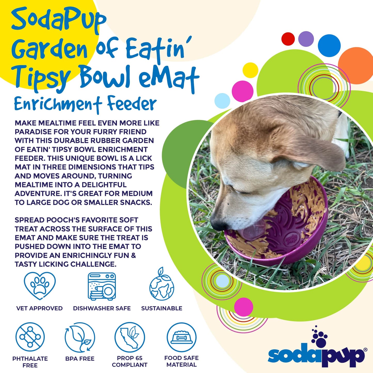 SodaPup Garden Eatin' Tipsy Bowl Wobble Lick Mat Dogs & Cats | USA Made