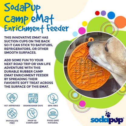 SodaPup Camp eMat Enrichment Lick Mat Dogs Cats Suction Cups | Retro Van Design USA Made
