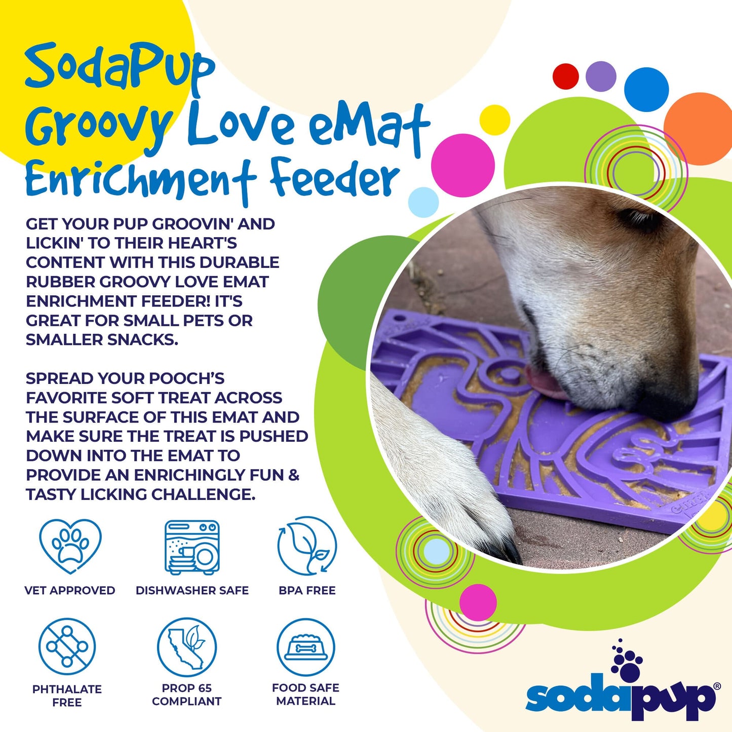 SodaPup Groovy Love eMat Small Enrichment Lick Mat| Retro Peace & Design |