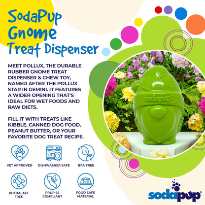 SodaPup Gnome Rubber Dog Chew Toy Heavy Chewers | Floating Treat Dispenser USA Made