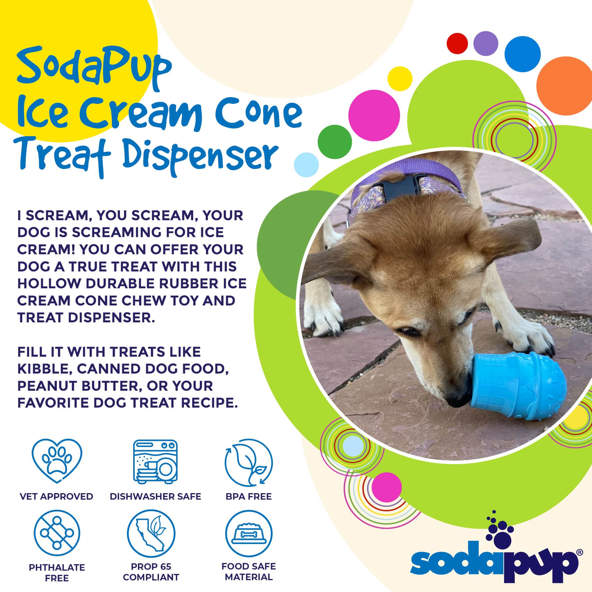 Ice Cream Cone Rubber Dog Chew Toy for Power Chewers | USA Made