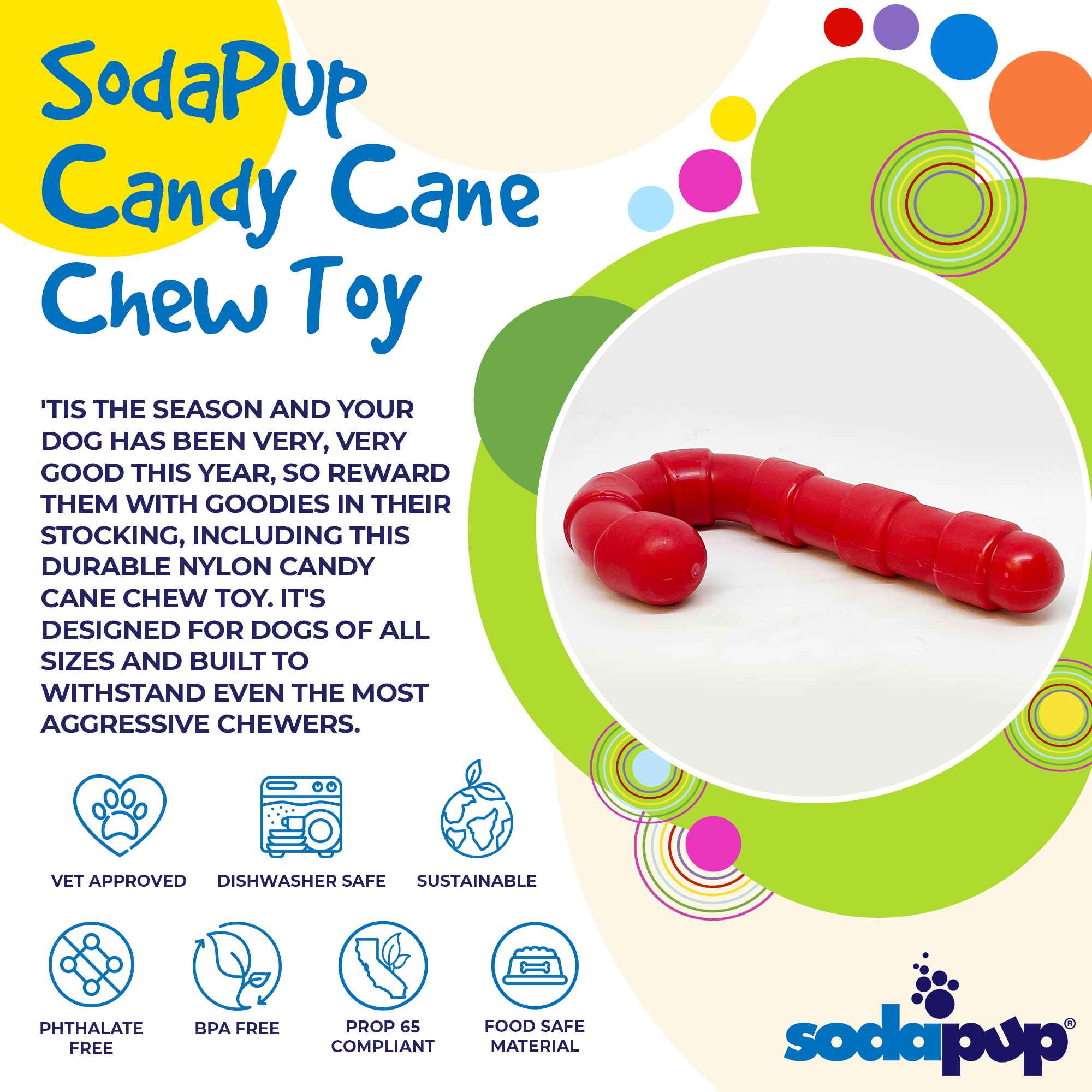 Candy Cane Nylon Dog Toy for Aggressive Chewers | USA Made