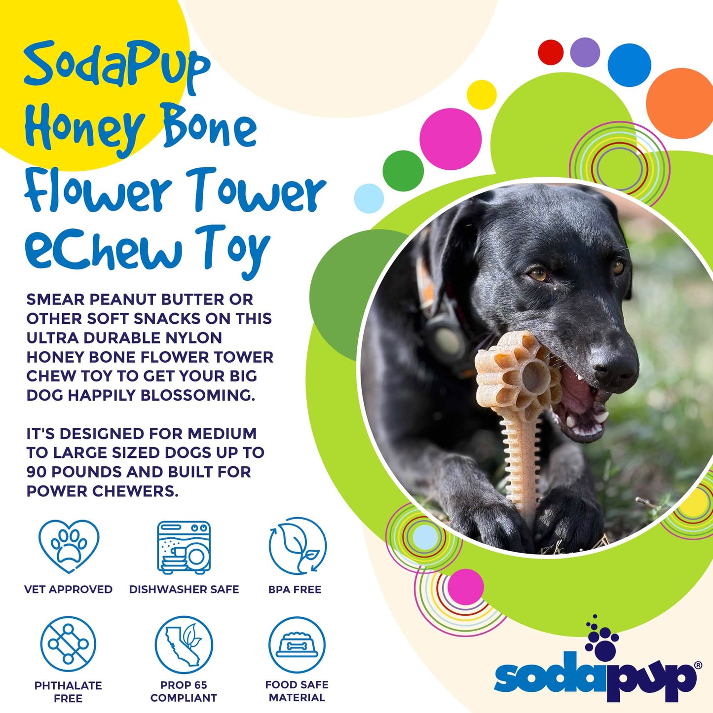 SodaPup Honey Bone Dental Flower Tower Indestructible Nylon Dog Chew Toy XL | USA
