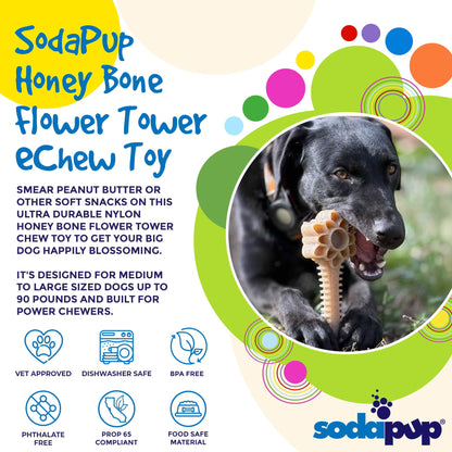 SodaPup Honey Bone Dental Flower Tower Indestructible Nylon Dog Chew Toy XL | USA