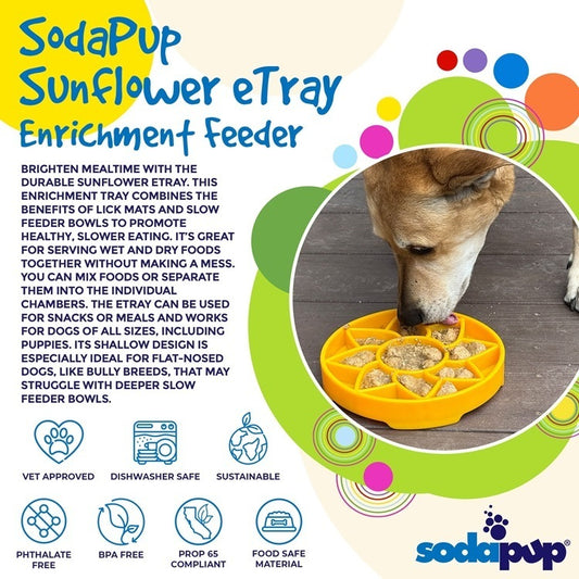 SodaPup Sunflower eTray Shallow Slow Feeder Dog Bowl Enrichment | USA Made