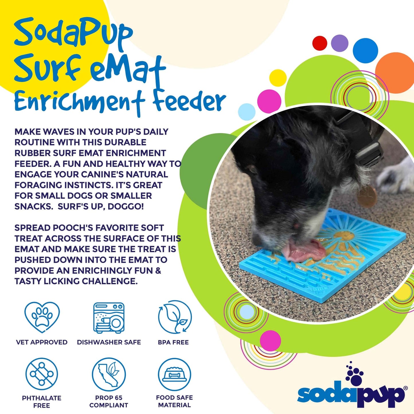 SodaPup Surf's Up eMat Small Lickmat Dogs Cats | Beach-Themed Design