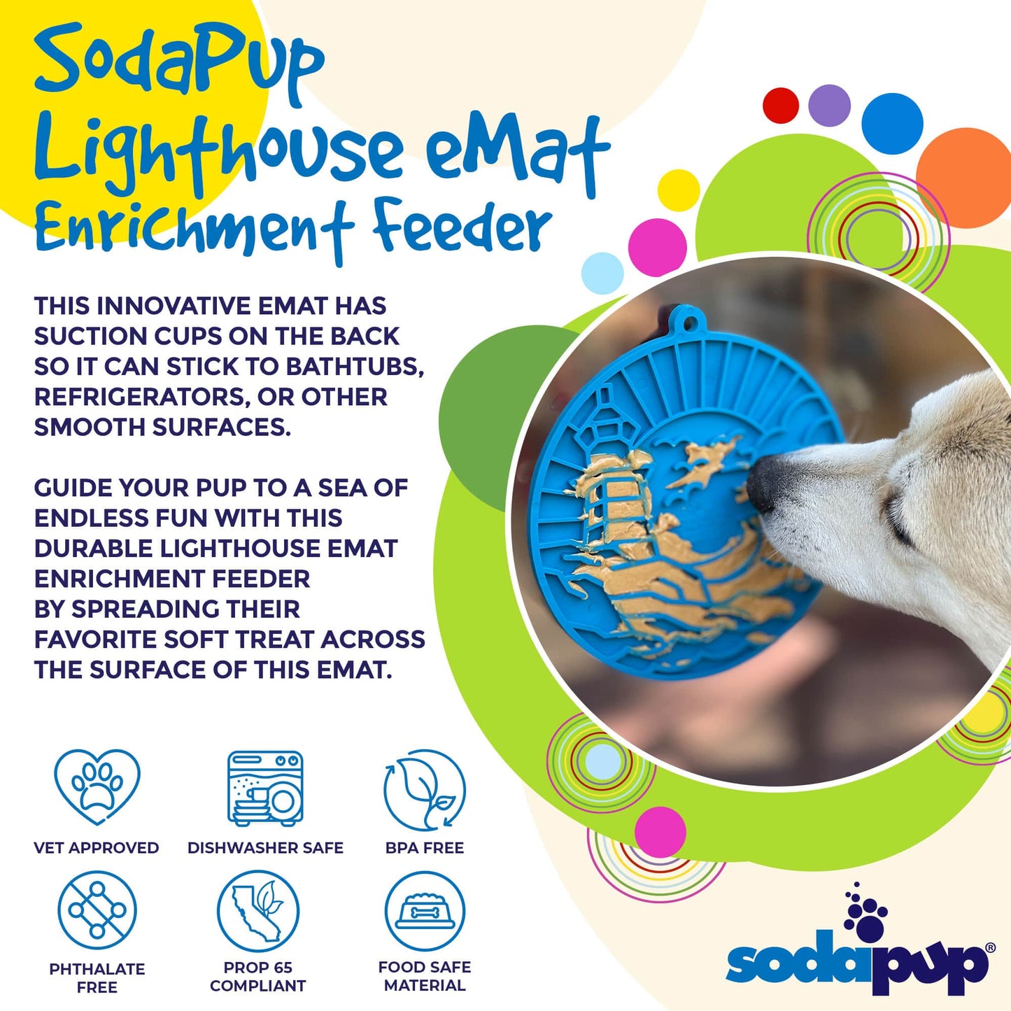SodaPup Lighthouse eMat Enrichment Lick Mat Dogs Cats Suction Cups | USA Made