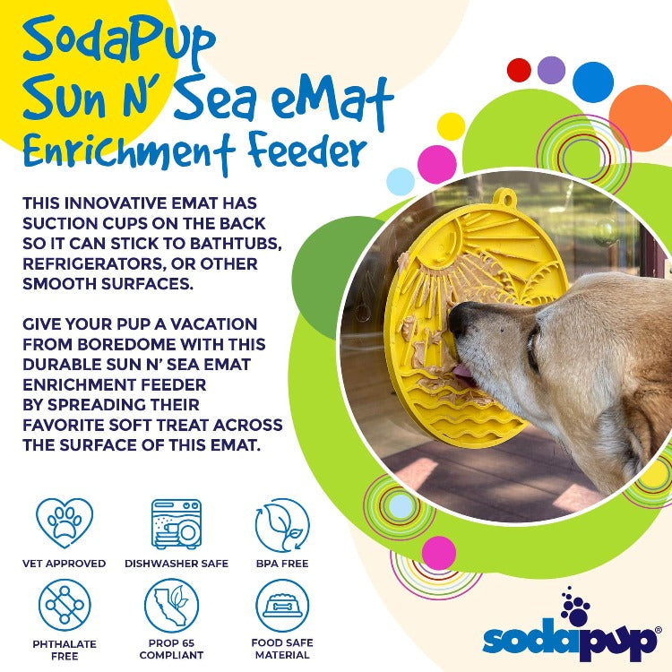 SodaPup Sun n' Sea eMat Enrichment Lick Mat Dogs Cats Suction Cups Beach Design | USA Made
