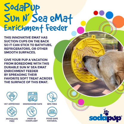 SodaPup Sun n' Sea eMat Enrichment Lick Mat Dogs Cats Suction Cups Beach Design | USA Made