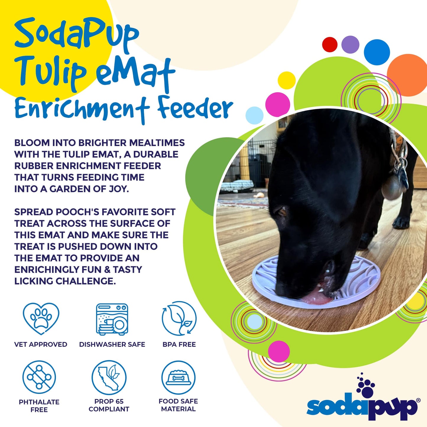 SodaPup Tulip Design eMat Enrichment Lick Mat Dogs Cats Suction Cups | USA Made