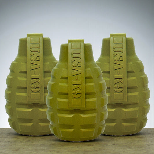 SodaPup USA-K9 Grenade Shaped eDispenser Durable Rubber Chew Toy & Treat Dispenser 3 PACK BUNDLE 1 Green