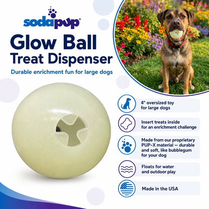 4" Glow-in-the-Dark Dog Ball - Treat Dispenser & Water Toy | USA Made - SodaPup/True Dogs, LLC