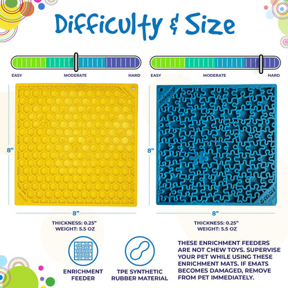 Jigsaw & Honeycomb Dog Lick Mat Bundle | 2-Pack Large eMat Set | SodaPup